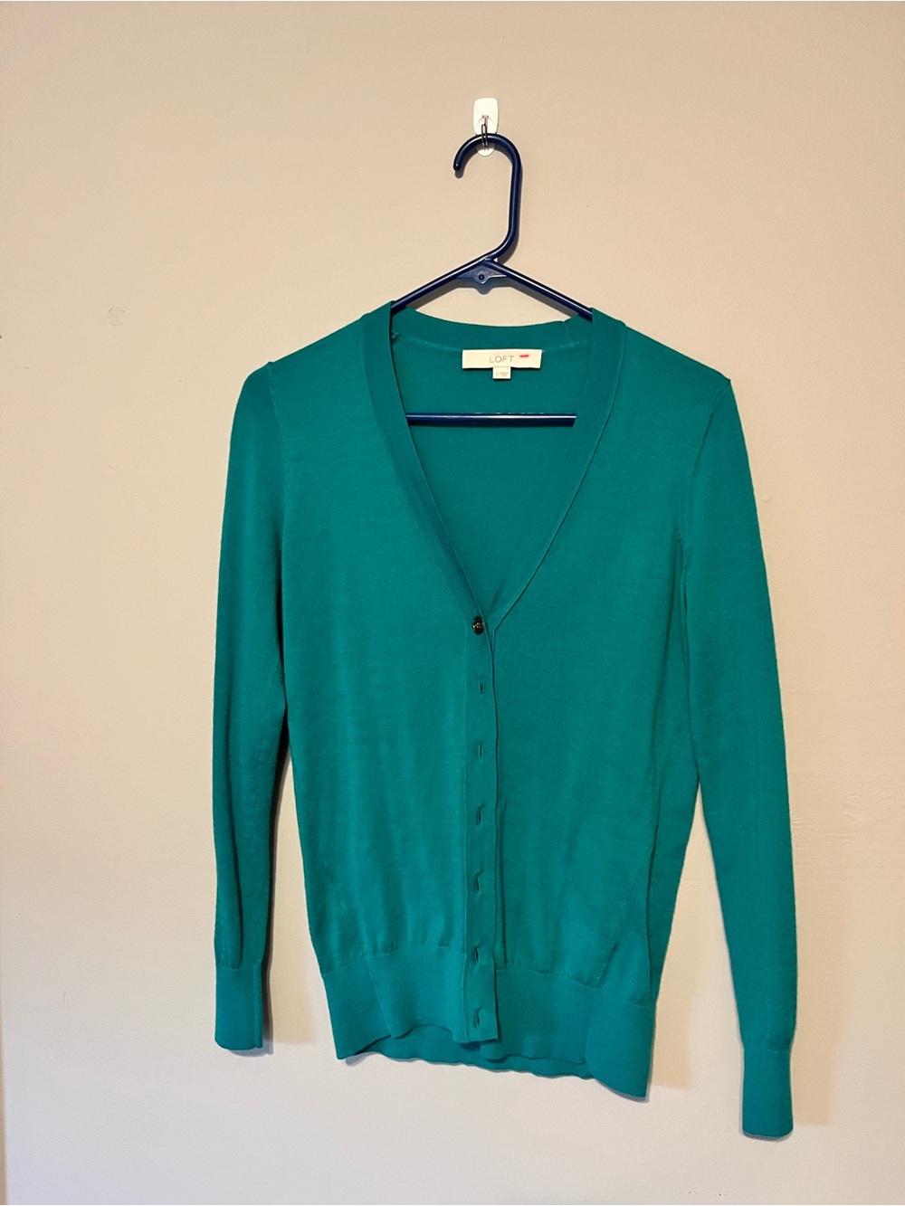 LOFT Women's Teal V-Neck wool blend Button-Front Cardigan small